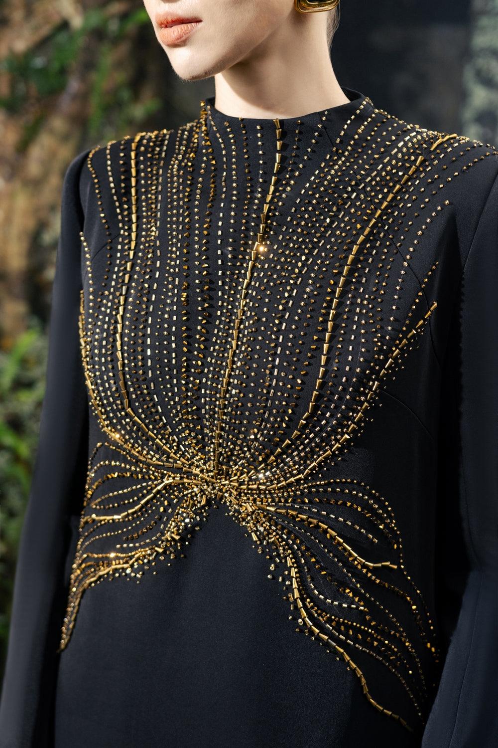 Long Flap Crystal-Embellished Dress